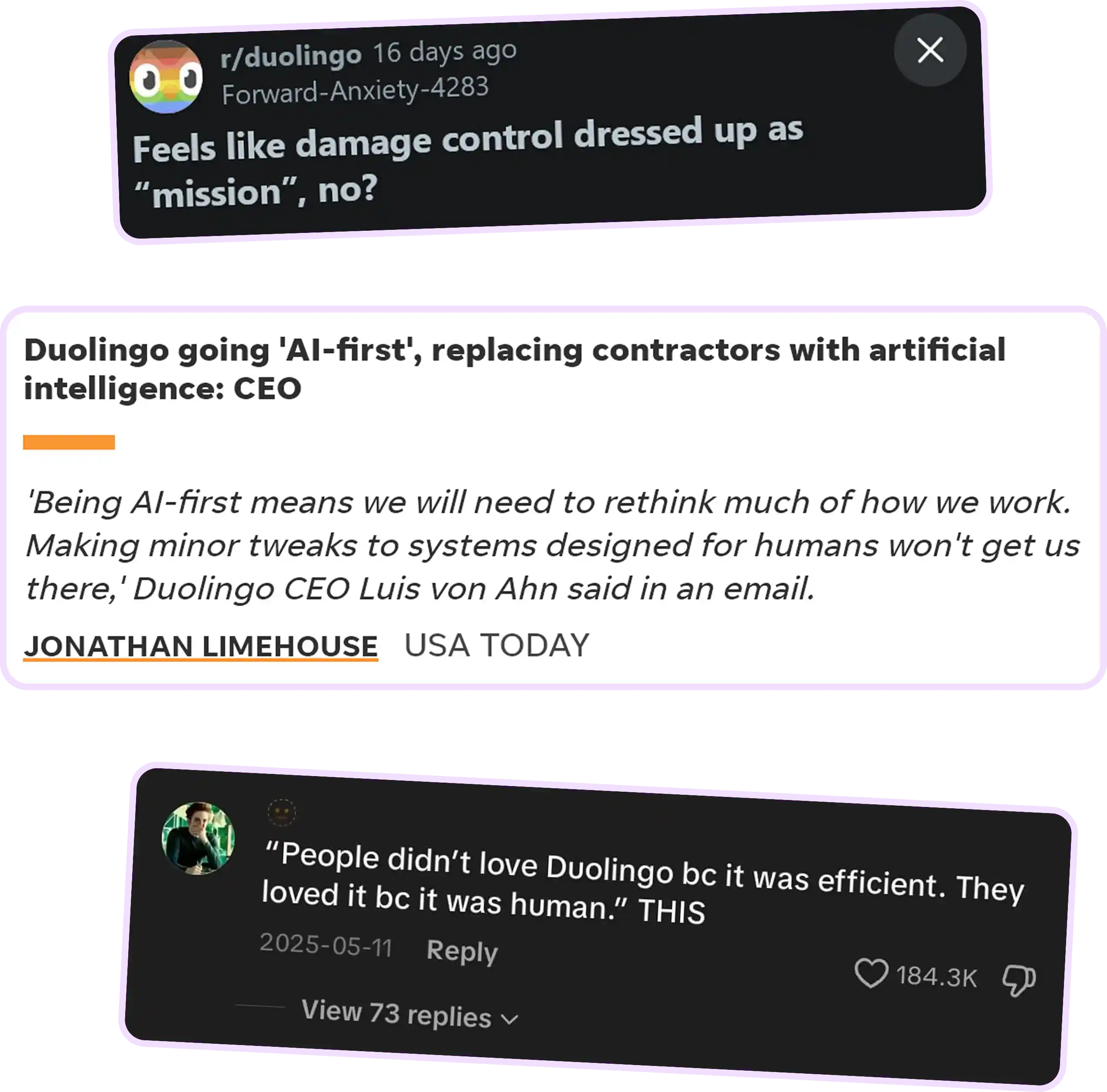 Image showcasing the research process for the Duolingo case study, including screenshots of social media posts and a user interview in progress
