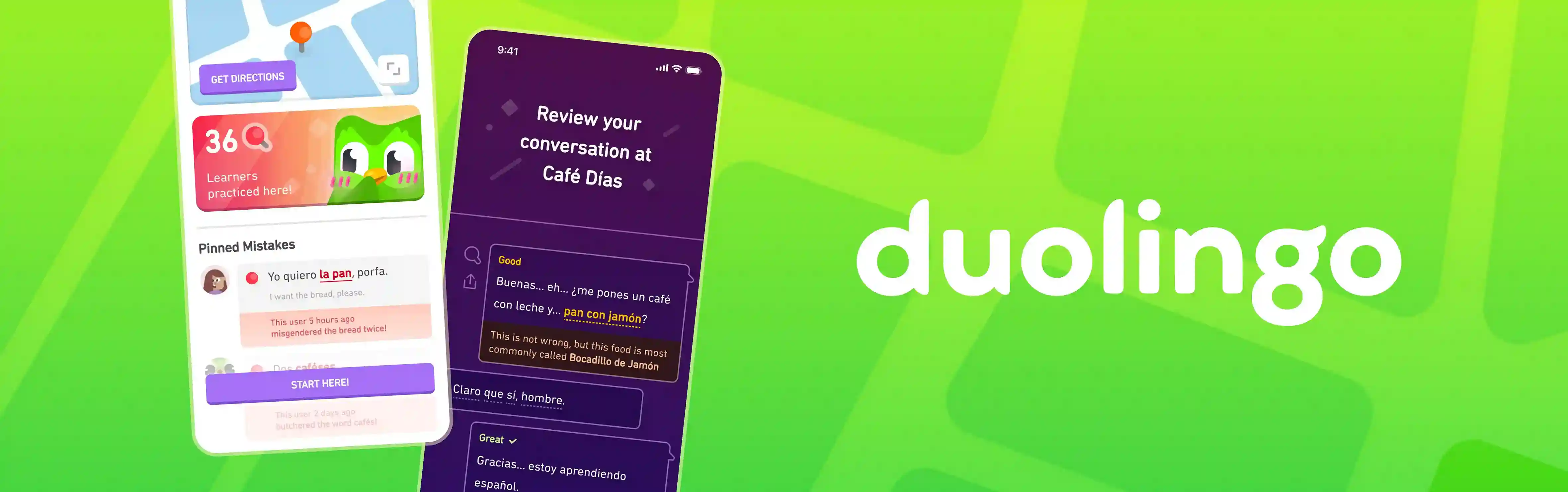 Duolingo case study hero image showcasing two screens of the app