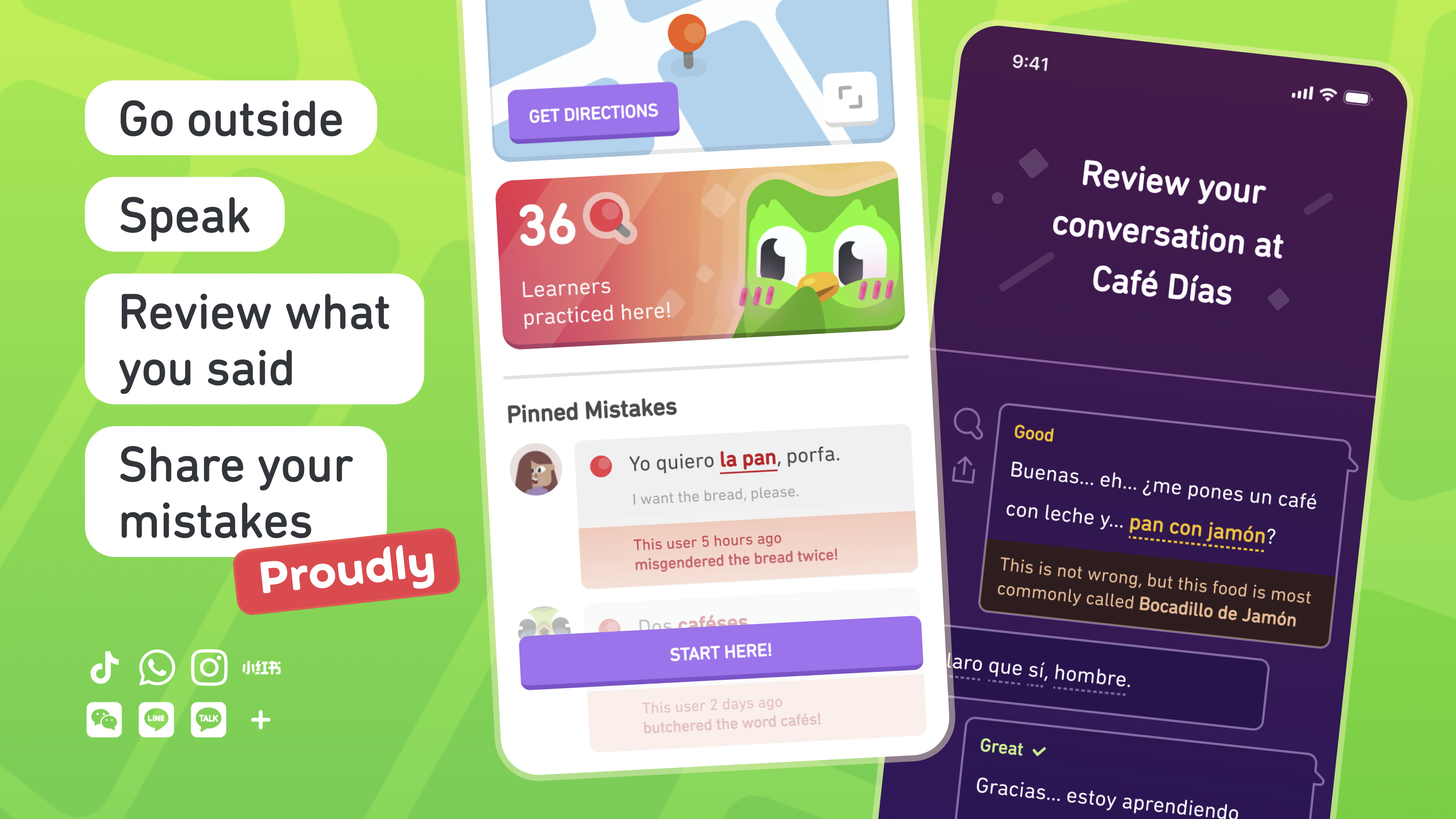 Go outside, Speak, Review your conversation and share your mistakes proudly